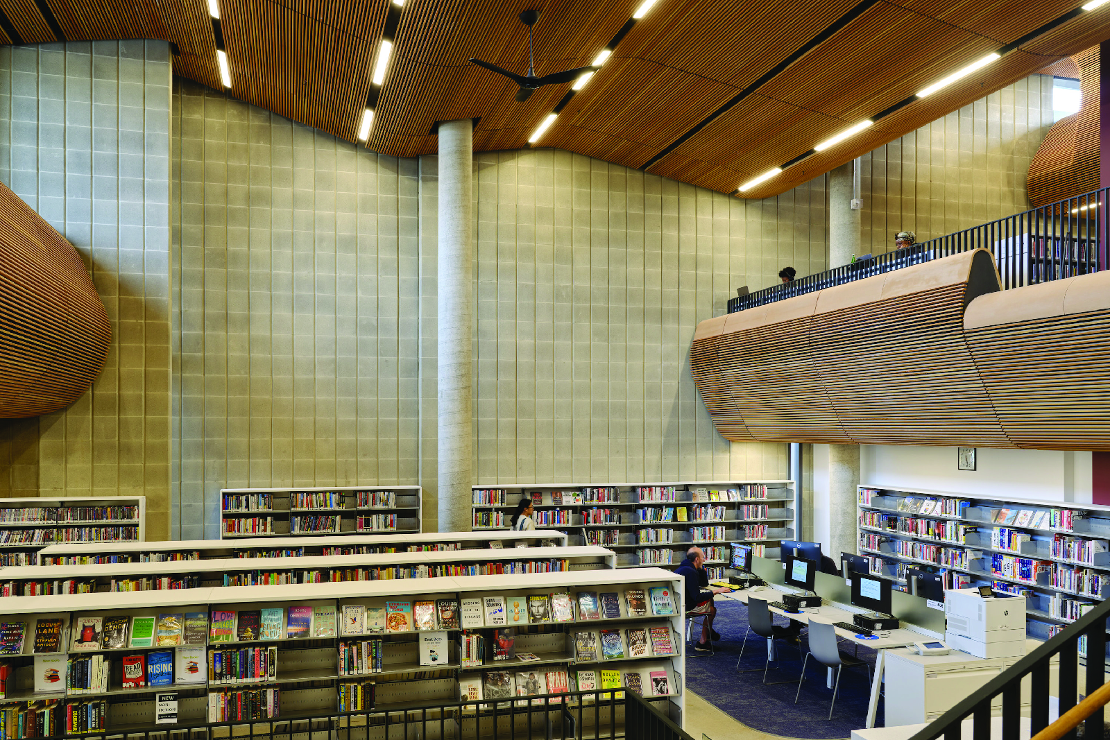 Interior of library with undulating ceiling 